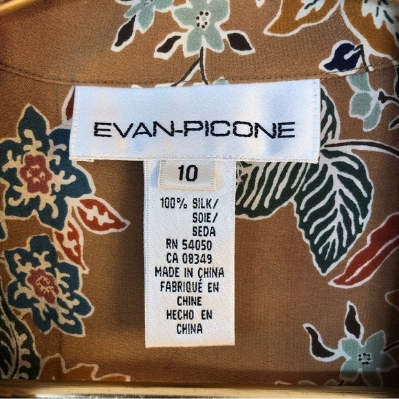 VINTAGE caramel silk button up top earthy floral print padded shoulders 10 - Picture 5 of 10